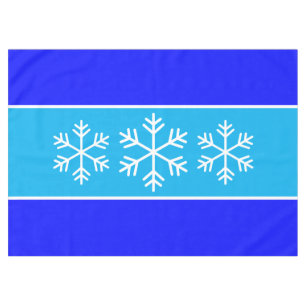 Bold Alpine Snowflakes Azure Royal Blue Stripes Tablecloth