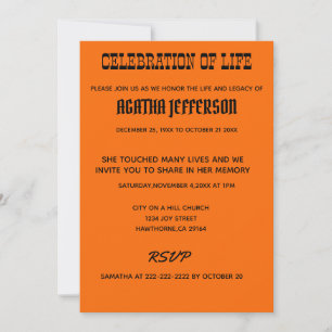 Bold Amber Celebration of Life Invitation