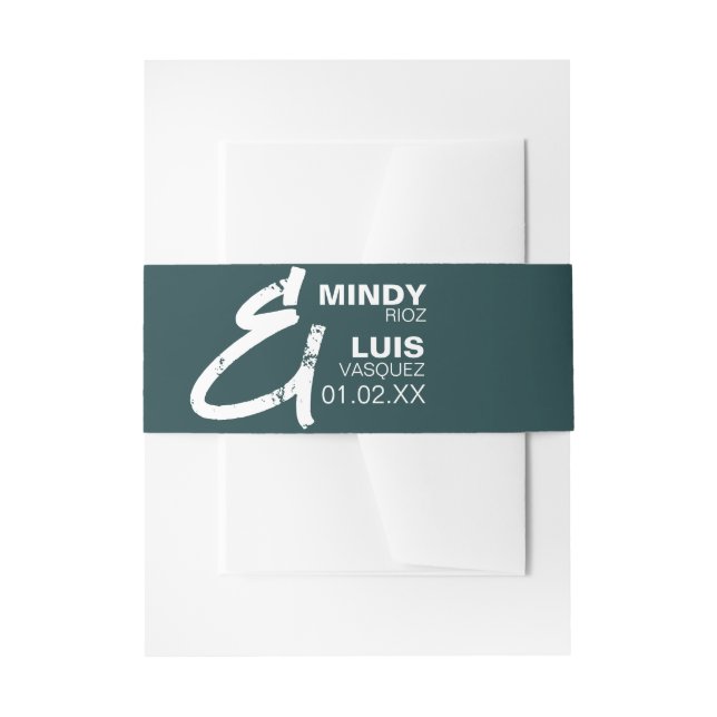 Bold Ampersand Green Typography Wedding Invitation Belly Band (Front Example)