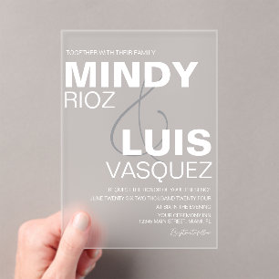 Bold Ampersand Script Black Pink Wedding Acrylic Invitations