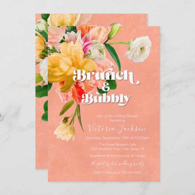 Bold and Bright Blooms Floral Brunch Invitation (Front/Back)