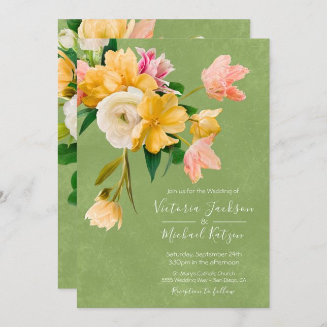 Bold and Bright Blooms Floral Wedding Invitation (Front/Back)