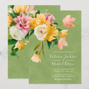 Bold and Bright Blooms Floral Wedding Invitation