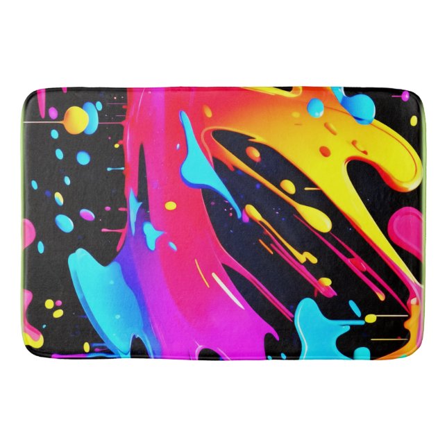 Bold and Bright Paint Splatter Art Bath Mat (Front)