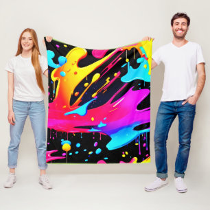 Bold and Bright Paint Splatter Art Fleece Blanket