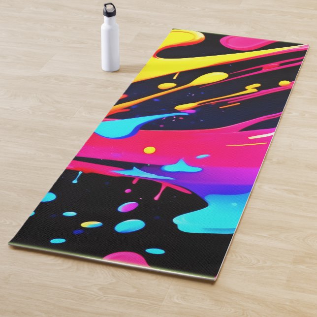 Bold and Bright Paint Splatter Art Yoga Mat (In Situ)