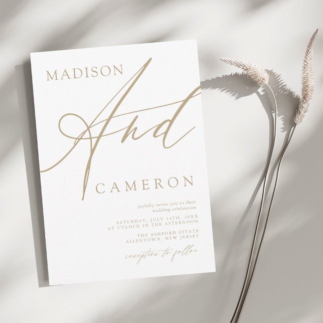 Bold "And" Calligraphy Gold Wedding Invitation (Creator Uploaded)
