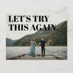 Bold and Cheeky Typographic Save a New Date Announcement Postcard
