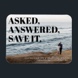 Bold and Cheeky Typographic Wedding Save the Date Magnet<br><div class="desc">The perfect save the date magnet to show off an engagement photograph with a sweeping view of the landscape and is zoomed away from the couple, this magnet features an overlay of slightly cheeky announcement text with a strong typographic aesthetic. Personalise the simple name, date and location text or if...</div>