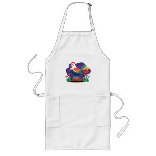 Bold and Colorful Cartoon Rooster Illustration Long Apron