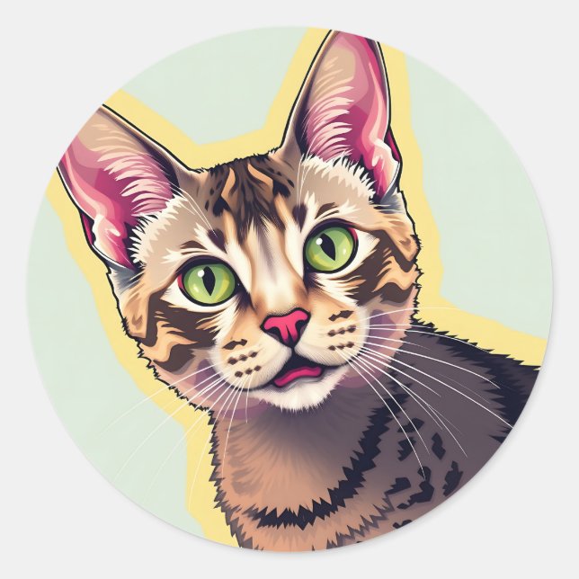 Bold and Colourful Devon Rex Cat Modern Classic Round Sticker (Front)