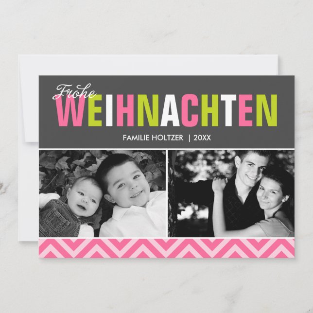 Bold and Colourful Frohe Weihnachten Photo Holiday Card (Front)