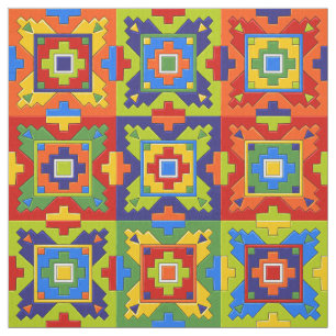 Bold and Colourful Mosaic Tile Pattern Fabric