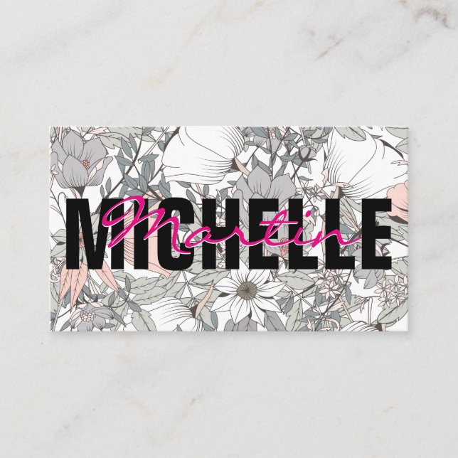 Bold and Cursive Text | Flower Background Business Card (Front)