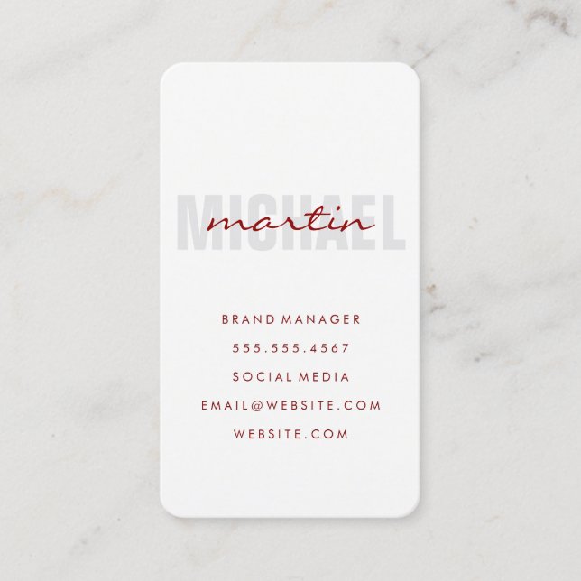 Bold and Cursive Text (red) Business Card (Front)