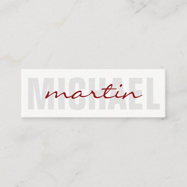 Bold and Cursive Text (red) Mini Business Card (Front)