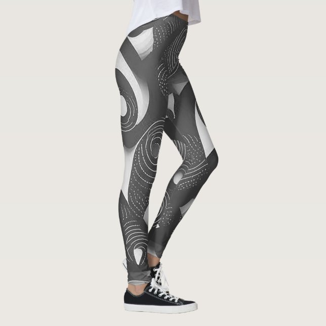 Bold and Dynamic: Grey & White Abstract Leggings  (Right)
