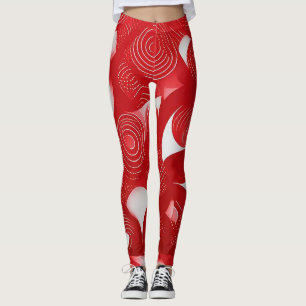 Bold and Dynamic: Red & White Abstract Leggings