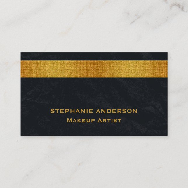 Bold and Elegant Black Gold Striped Makeup Artist Business Card (Front)