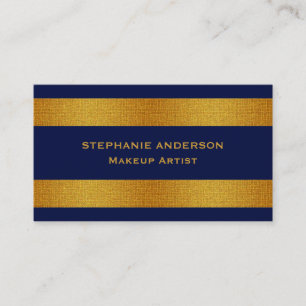 Bold and Elegant Blue Gold Striped Makeup Artist Business Card