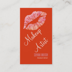 Bold and Elegant Pink Lips Makeup Artist Business Card