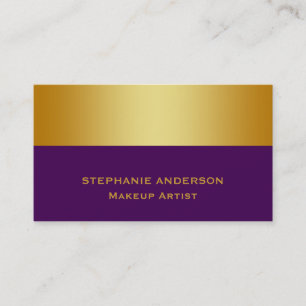 Bold and Elegant Purple Gold Striped Makeup Artist Business Card