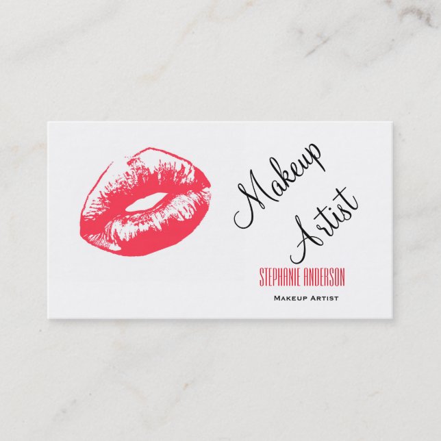 Bold and Elegant Red Lips Makeup Artist Business Card (Front)