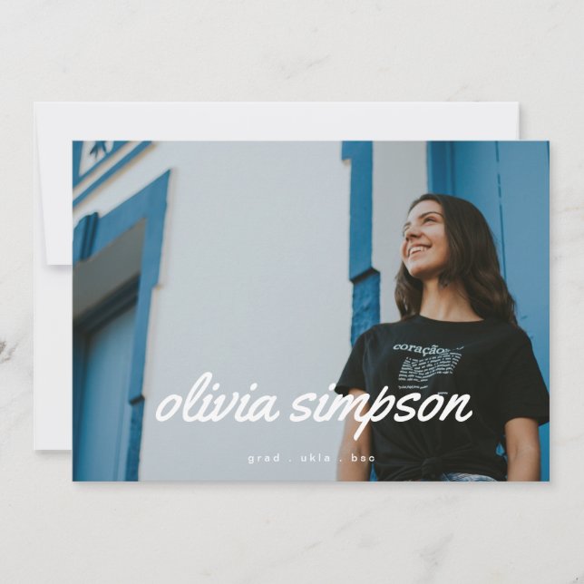 Bold and Fresh Script Grad Graduate Two Photo Announcement (Front)