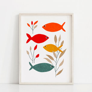 Bold and Modern Fish Collage Art Poster
