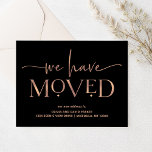Bold and Modern | Moving Announcement Postcard<br><div class="desc">These seriously modern moving announcements feature elegant,  ornamental faux rose gold text on a black background colour for a fresh new look that is still timeless and classy. A stylish way to let friends and family that you have moved to a new home!</div>