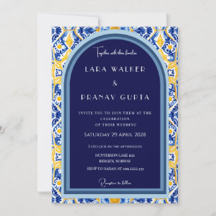Bold and Stylish Blue And Yellow Tiles Invitation