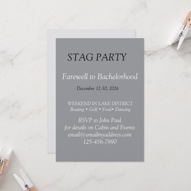 Bold and stylish STAG PARTY Invitation (Front/Back In Situ)