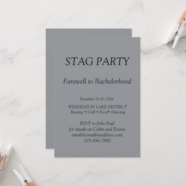 Bold and stylish STAG PARTY Invitation (Front/Back In Situ)