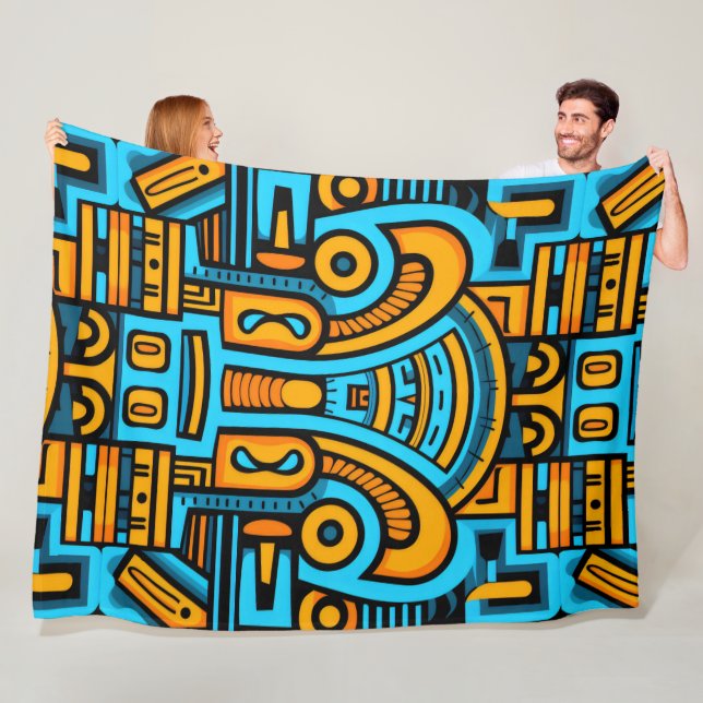 Bold and vibrant geometric abstract mos fleece blanket (In Situ)