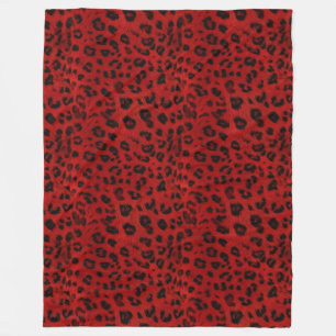 Bold and Warm: Red & Black Leopard  Fleece Blanket