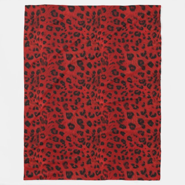 Bold and Warm: Red & Black Leopard  Fleece Blanket (Front)