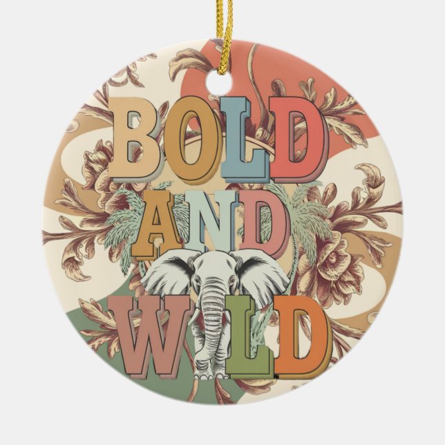 Bold and Wild Retro Elephant Ceramic Tree Decoration (Front)
