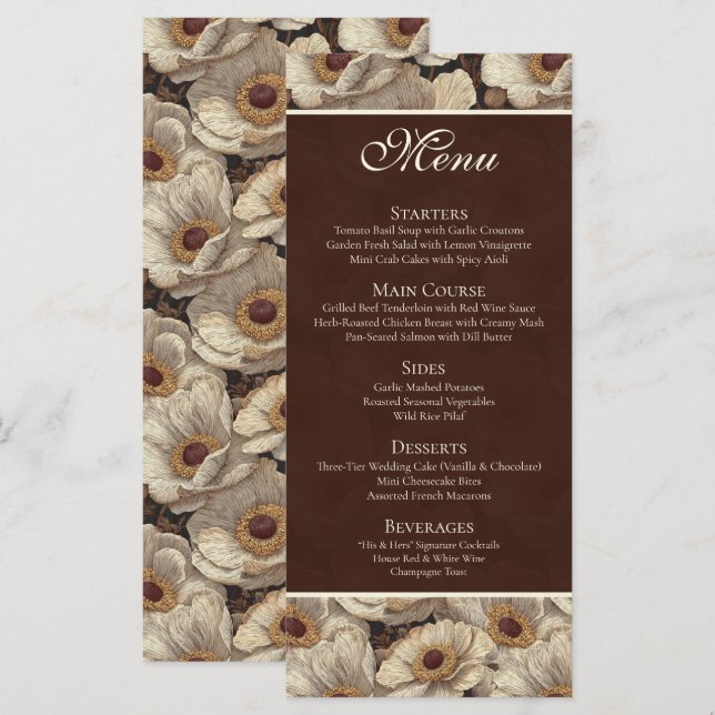 Bold Anemones Aesthetic Garden Wedding Menu (Front/Back)