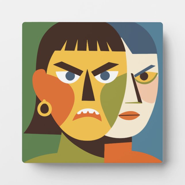 Bold Angry Split-Face Woman Plaque (Front)