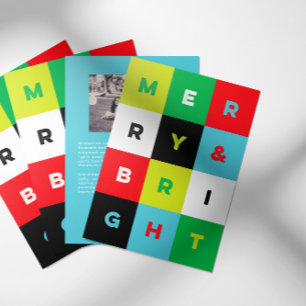 Bold Aqua Red Green Merry and Bright Christmas Holiday Card