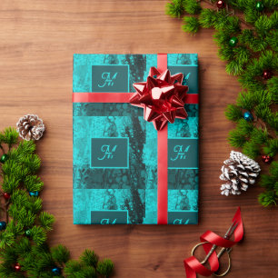 Bold Aqua Teal Marble Monogram  Wrapping Paper
