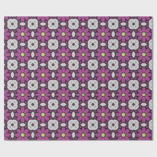 Bold & Artistic Purple Floral Mosaic Pattern Wrapping Paper