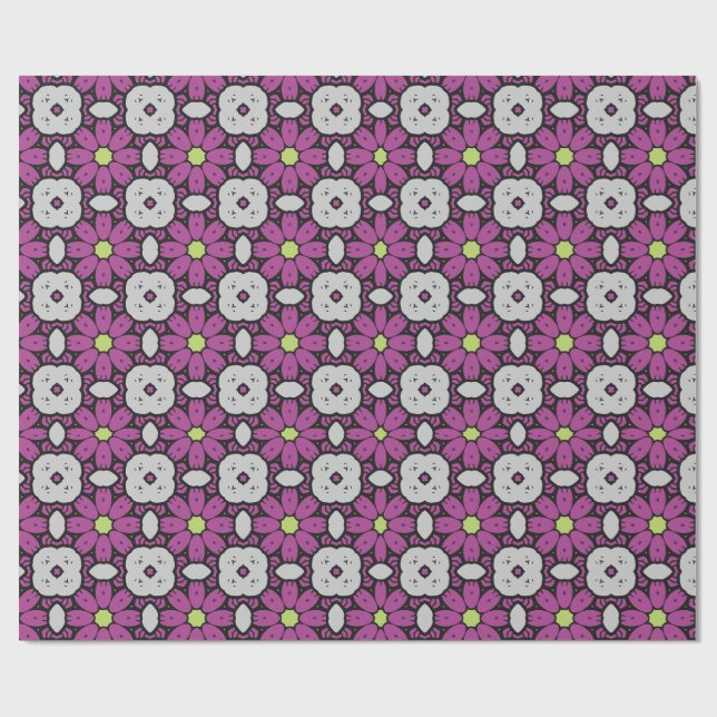 Bold & Artistic Purple Floral Mosaic Pattern Wrapping Paper (Flat)