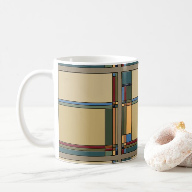 Bold Arts & Crafts Geometric Bungalow Pattern Coffee Mug (With Donut)