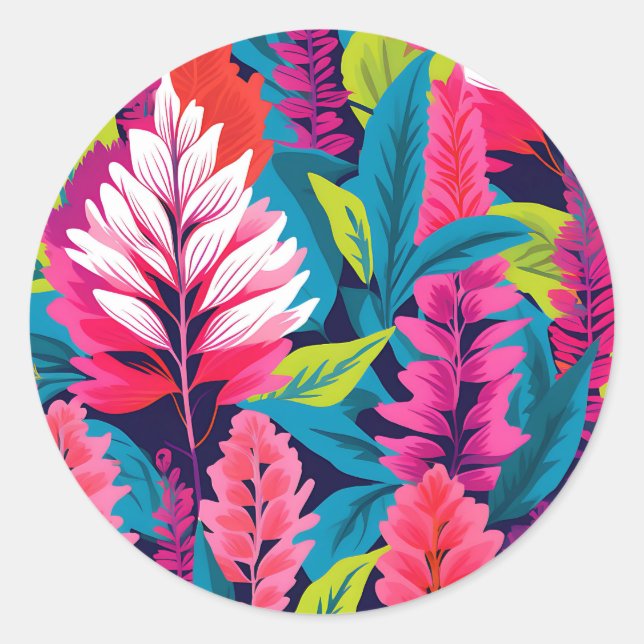 Bold Astilbe Floral Pop Art Pattern Classic Round Sticker (Front)