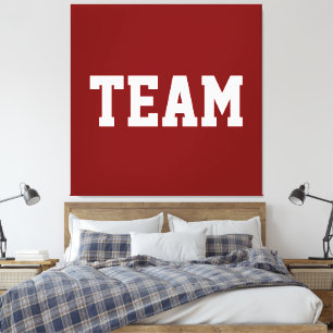 Bold Athletic Centred TEAM White Text On Deep Red Canvas Print