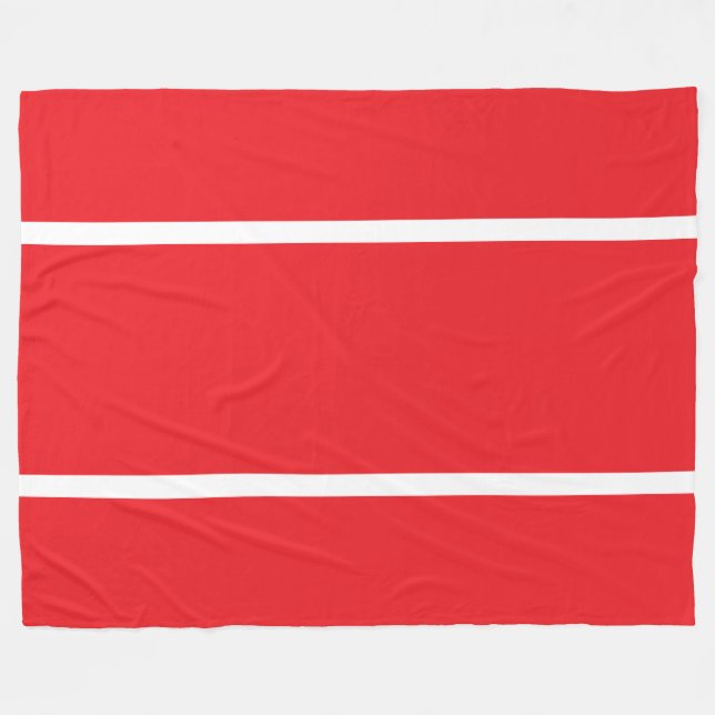 Bold Athletic Spaced White Stripes On Bright Red Fleece Blanket (Front (Horizontal))