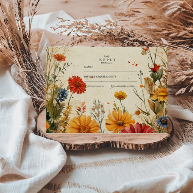 Bold Autumn Floral Wedding RSVP Card (Creator Uploaded)