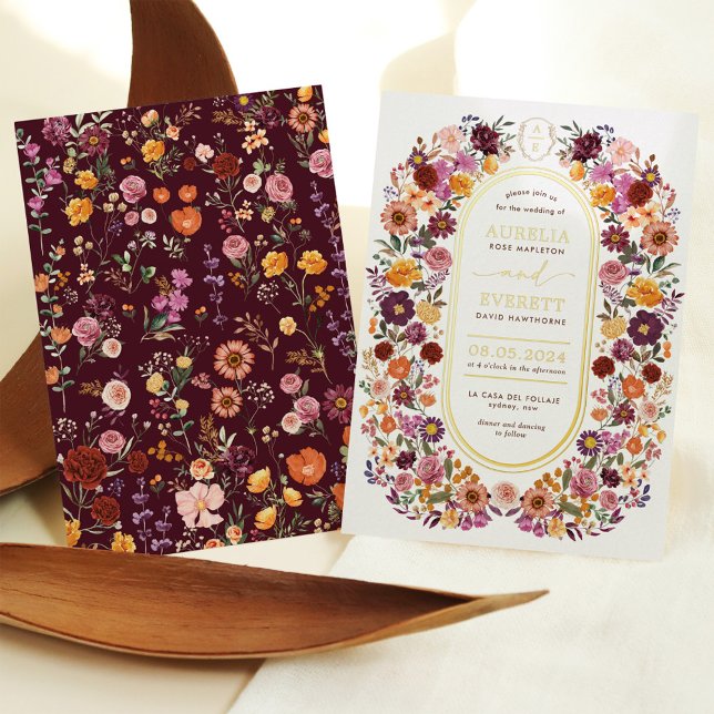 Bold Autumn Wildflowers Monogram Crest Wedding (Creator Uploaded)