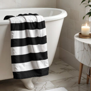 Bold Awning Stripes Black White Bath Towel